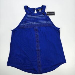 Cable & Gauge Sleeveless Halter V-neck Crochet Tank Royal Blue NWT S